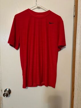 Nike Red Short-Sleeve Athletic Crew Tee with Black Swoosh
